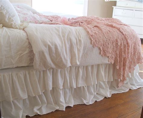 Romantic Tiered Ruffle Dust Ruffle Bed Skirt Shabby Chic Queen Bed