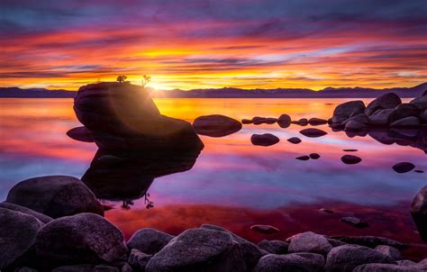 Wallpaper Sunset Rock Lake Stones Lake Tahoe Bonsai Rock Images