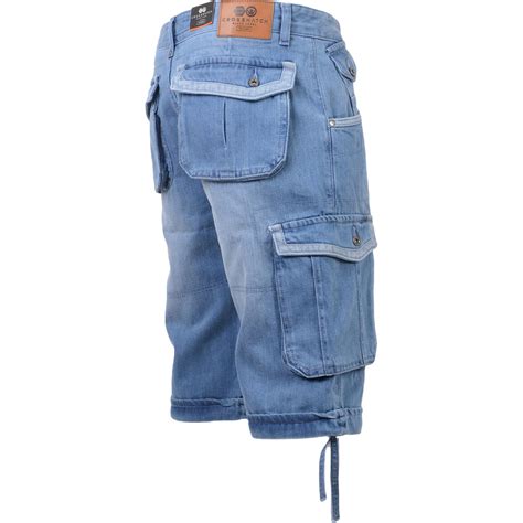 Mens Crosshatch Denim Shorts 34 Casual Cargo Combat Shorts Jeans Pants Summer Ebay