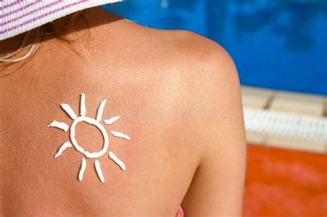 happy girl with the sun on her back at the pool stock image image of protection color 273993137