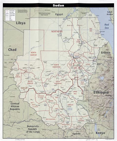 Large Scale Political And Administrative Map Of Sudan With Relief Roads Railroads Cities And