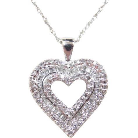 Vintage 14k White Gold 50 Ctw Diamond Heart Necklace ~ 18 From