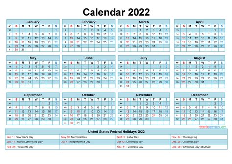 2022 Calendar Template Word With Holidays