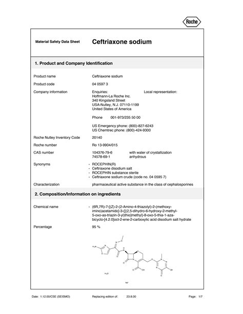 Solution Material Safety Data Sheet And Rocephin Msds Studypool