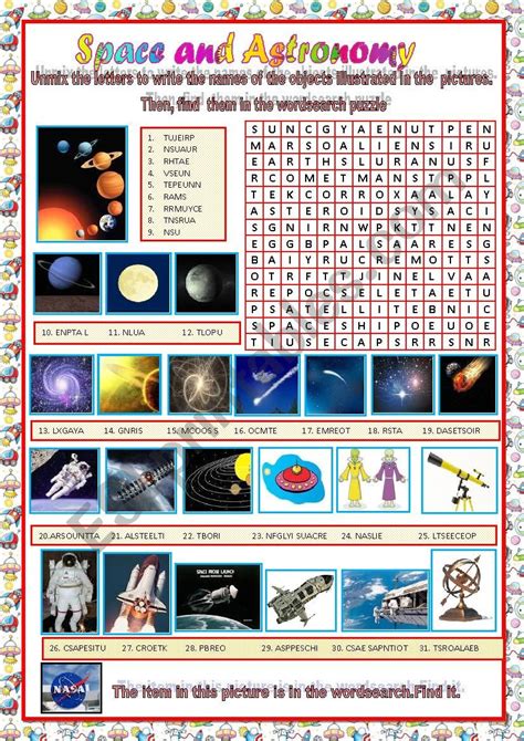 Astronomy Vocabulary Worksheet