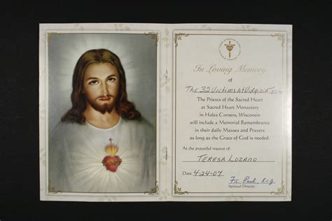 The suggested offering is $10. Mass Card from Priests of the Sacred Heart