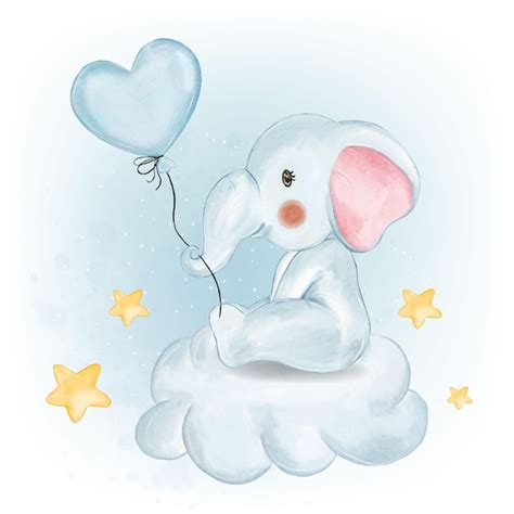 Premium Vector Adorable Baby Elephant Holding Heart Shape Balloon