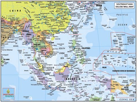 South East Asia Deluxe Wall Map Swiftmaps Wall Maps Map Southeast