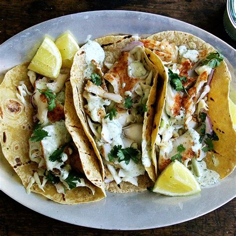Skillet-Grilled Fish Tacos with Cilantro-Lime Crema Recipe ...