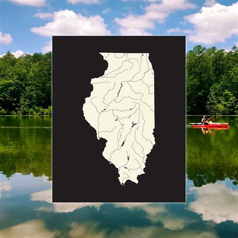 Illinois Map Of Rivers And Lakes In Custom Colors And Sizes As Etsy