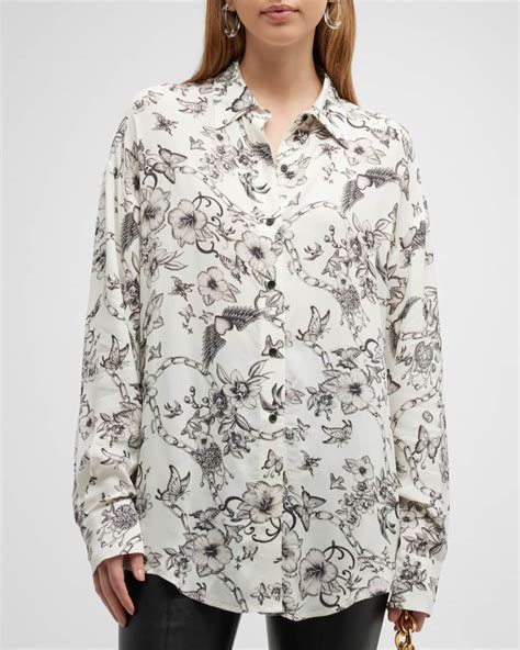 Pinko Corisha Floral Print Crepe De Chine Shirt Neiman Marcus