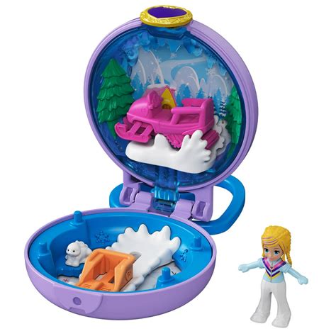 Polly Pocket Pollyville Snow Cabin Compact Micro Doll And Accessories