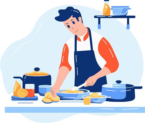 Hand Drawn Chef Cooking In The Kitchen Flat Style Illustration For Business Ideas 24508576 Png
