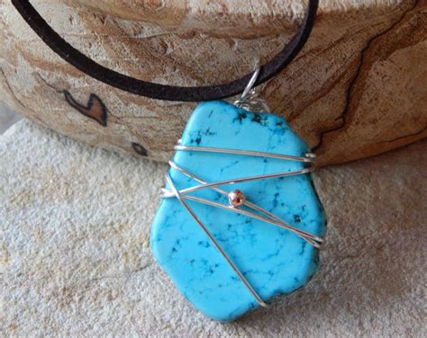 Turquoise Colored Magnesite Pendant Wire Wrap Gemstone Etsy