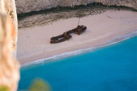 Aerial View Of Shipwreck Bay Navagio Beach Zakynthos Stock Photo