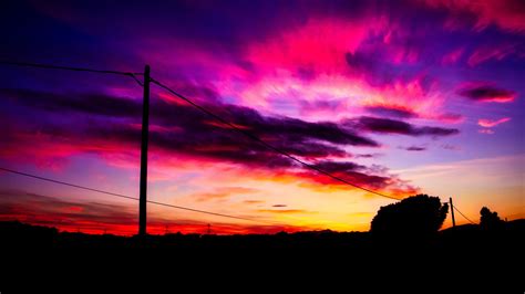 Wallpaper Sunset Red Sky Clouds Wire 3840x2160 Uhd 4k Picture Image