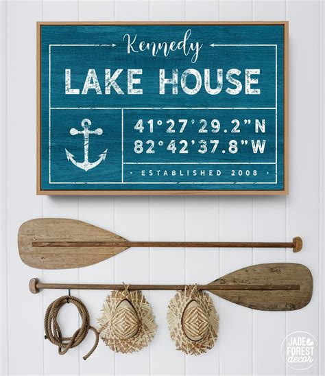 Distressed Lake House Sign Personalized Lakehouse Decor Canvas With