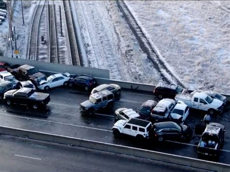 Dramatic Drone Footage Captures 100 Car Pile Up On Icy Denver Roadway