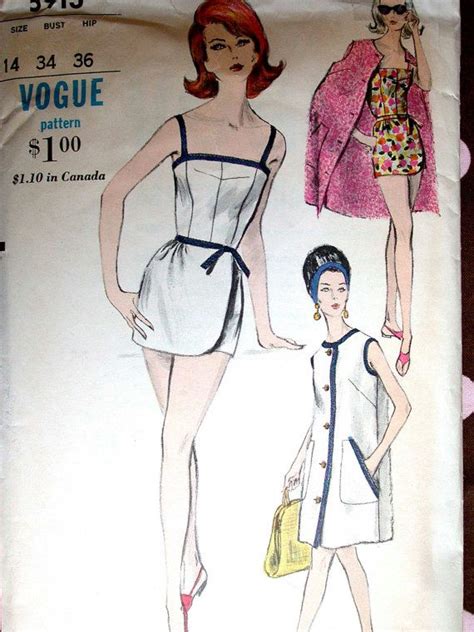 Vogue Bathing Suit Pattern No 5913 Vintage 1960s Size 14 Bust Etsy