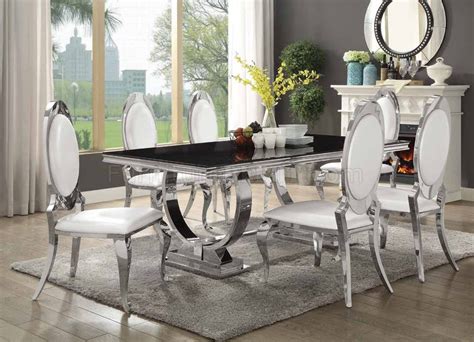 Dining table with clear tempered glass top, 3 chrome legs round table for 2 or 4 person, modern round glass kitchen table furniture for home office kitchen dining room (w 35.4 x l 35.4 x h 29.5 inch) 4.5 out of 5 stars. Antoine Dining Table 107871 Coaster w/Chrome Base & Options