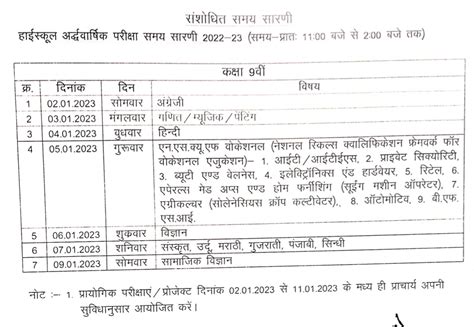 Download The Mp Board Half Yearly Exam Time Table 2022 2023 For Classes