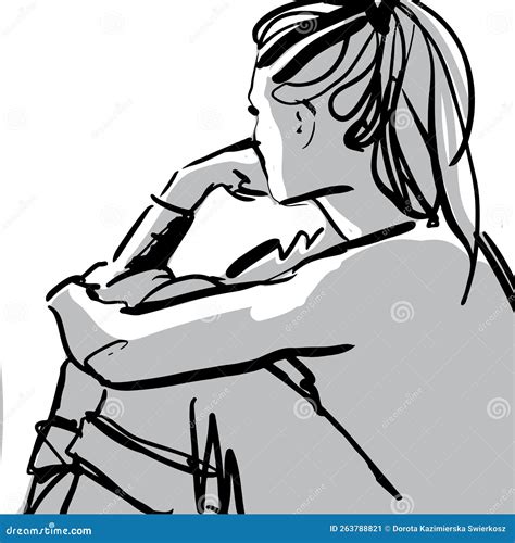 Young Person In A Pose Expressing Sadness And Stress Stock Vector