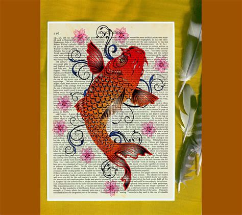 Koi Fish Print Book Page Reproduction Koi Fish Art Carp Japan