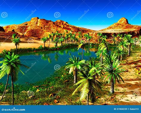 African Oasis Stock Image Image Of Silhouette Bright 31904239