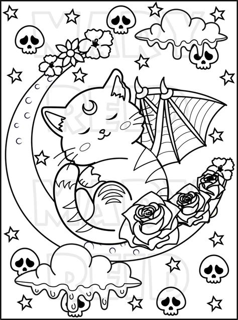 Printable Creepy Kawaii Pastel Goth Coloring Page Kawaii Goth Etsy