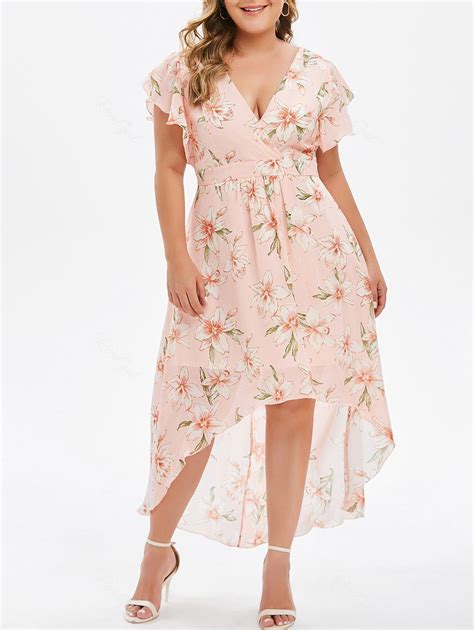 [52 Off] Plus Size Floral High Low Chiffon Maxi Dress Rosegal