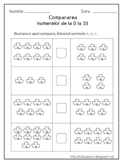 Clasa Pregatitoare Compararea Numerelor 0 10 Kids Math Worksheets