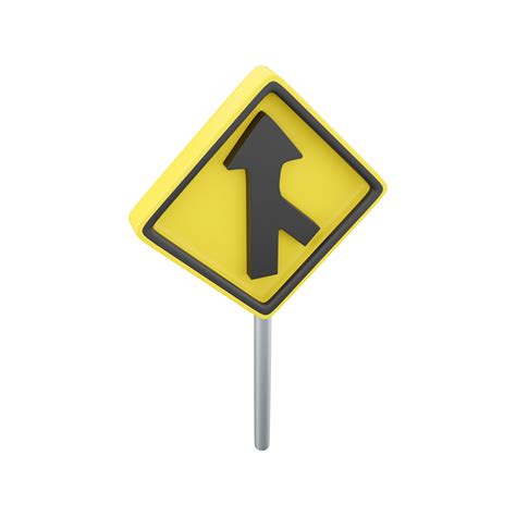 3d Render The Traffic Sign Merges With The Right Lane Warning To
