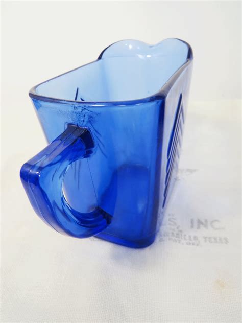 Vintage Cobalt Blue Glass Chevron Cream Pitcher Hazel Atlas Etsy