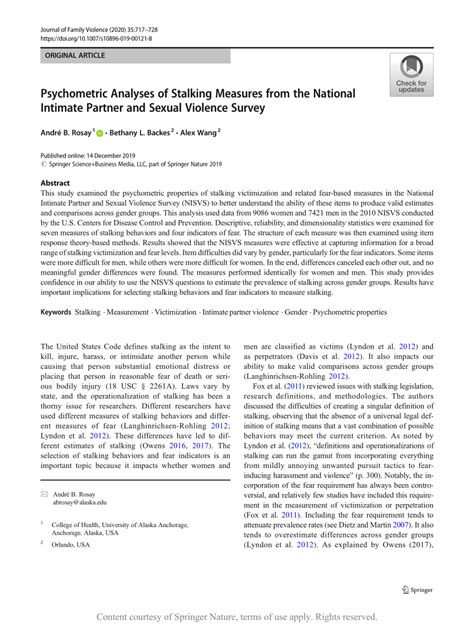 Psychometric Analyses Of Stalking Measures From The National Intimate Partner And Sexual