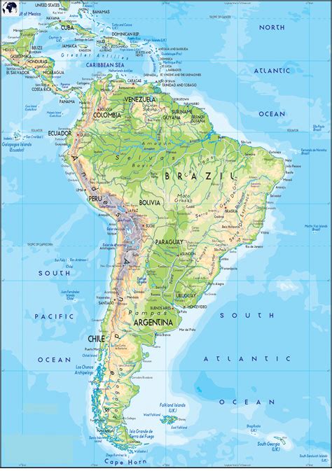 Labeled Map Of South America Physical Blank World Map