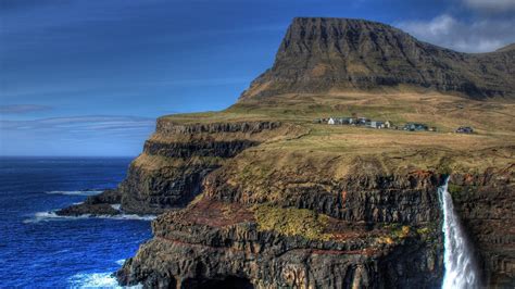 Landscapes Nature Coast Cliffs Landmark Faroe Islands Sea