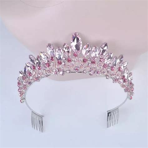 Baroque Luxury Pink Crystal Bridal Crown Tiaras Women Diadem Tiaras For