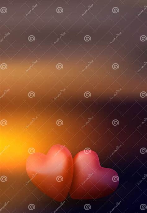 3d Red Hearts Couple On Abstract Sunset Background Valentine S Day