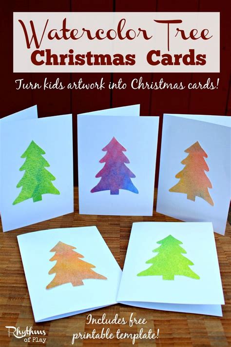 This christmas card is perfect for any kids who love to get a bit messy. Easy Watercolor Christmas Tree Cards | Watercolor trees, Christmas cards and Free printable