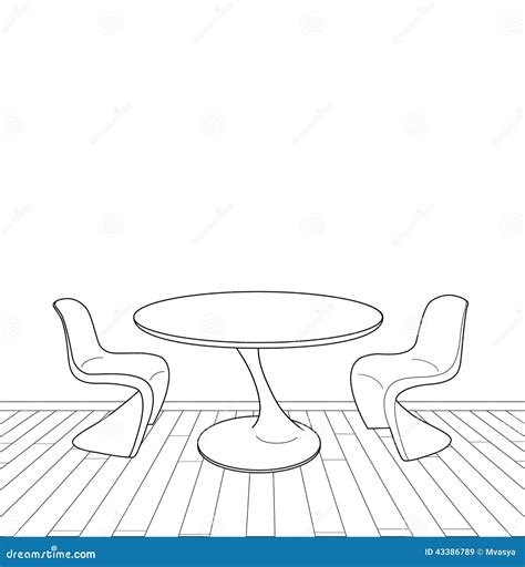 Sketch Of Modern Interior Table And Chairs Vector Stock Vector Image