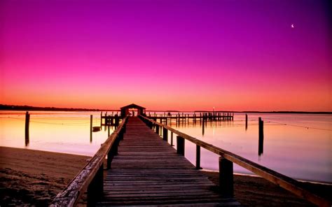 Download Beach Pier Sunset Sand Pink Sky Nature Splendor