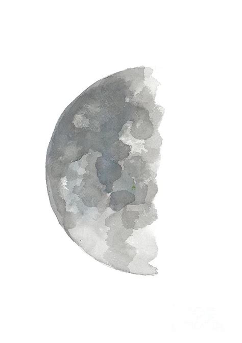 Crescent Moon Watercolor Painting Silver Blue Gray Abstract Half Moon
