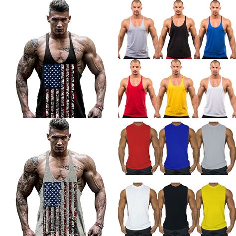 men s sports bodybuilding muscle vest tank top workout gym stringer t shirt tee workout tank