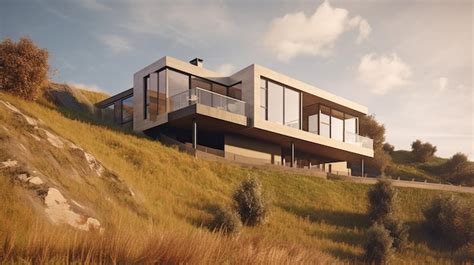 Premium Photo Hilltop Modern Home With Generative Ai