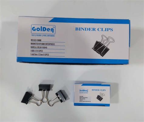 Golden Black 19mm Binder Clip For Office Packaging Size 12x12 Piece