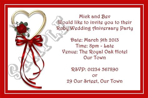 Invitations For A Ruby Wedding Anniversary Ruby Wedding