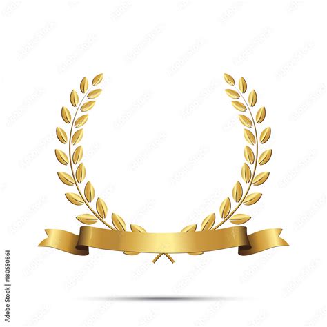 Golden Laurel Wreath With Ribbon Isolated On White Background Vector