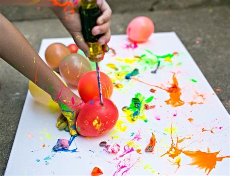 Hello Wonderful Balloon Splatter Painting With Tools Fun Outdoor