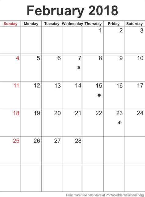 Calendar Template February 2018 Printable Blank