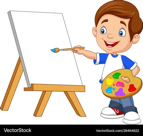 Cartoon Boy Painting On White Background Vector Image